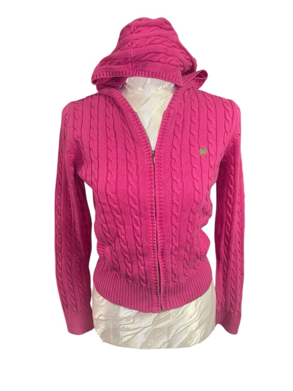 Lilly Pulitzer Bright Pink Cable Knit Zip-Up Hoodie